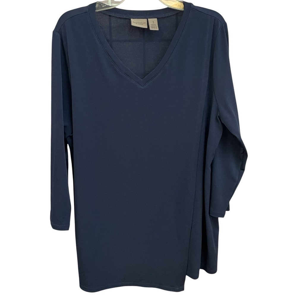 Chico's Easywear‎ Tunic Top V-Neck 3/4 Sleeve Casual Comfy Blue Size 1